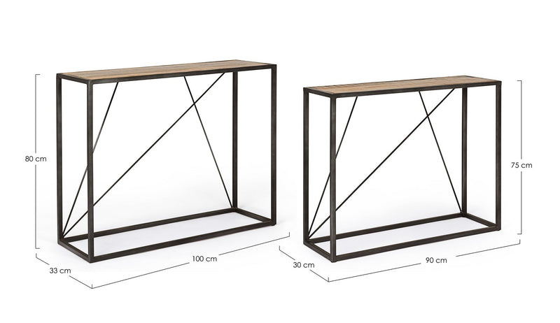 Set 2 console din lemn de salcam si metal Norris Natural / Negru, l100xA33xH80 / l90xA30xH75 cm (6)