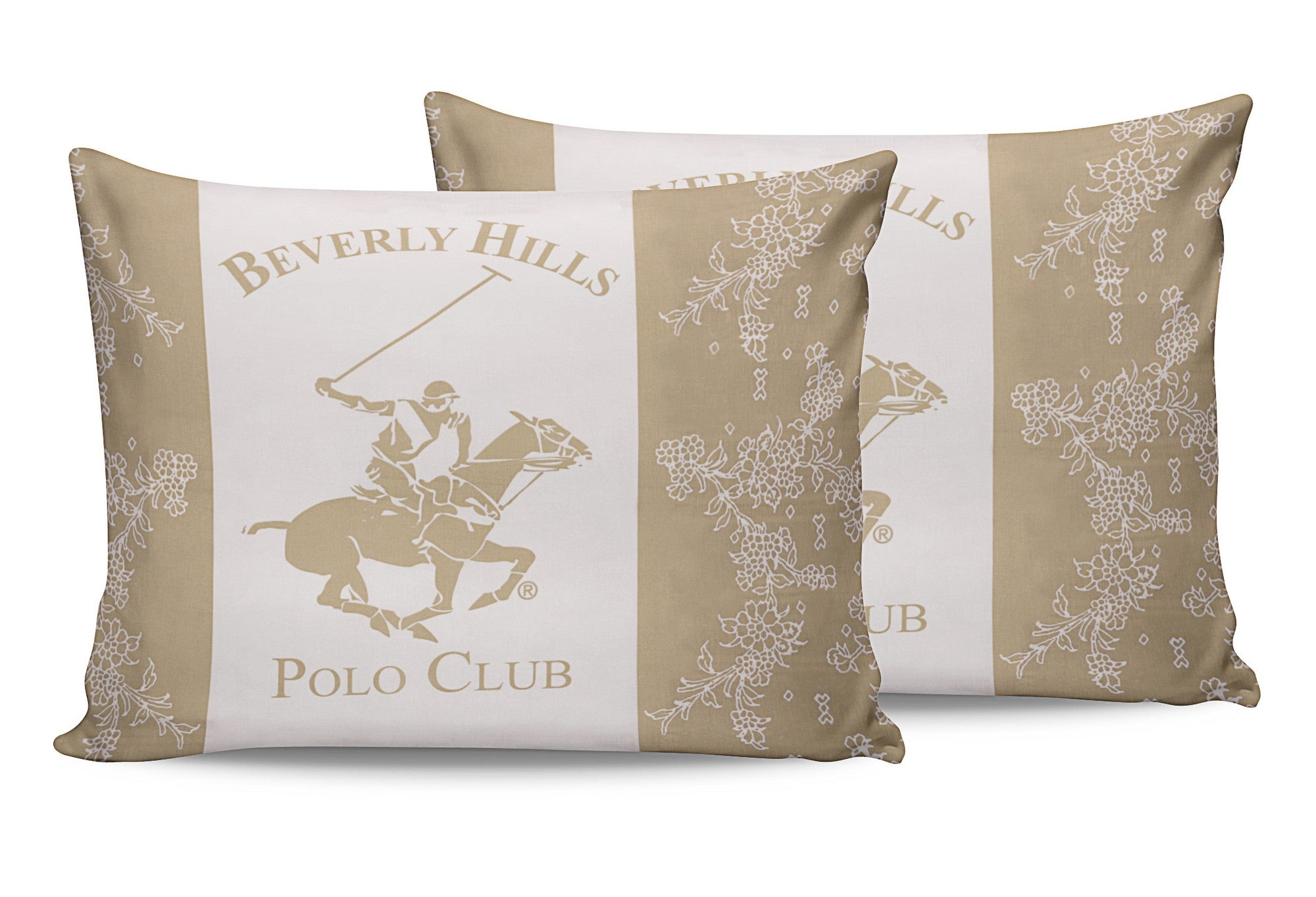Set 2 fete perna din bumbac, Beverly Hills Polo Club BHPC 013 Crem / Alb, 50 x 70 cm