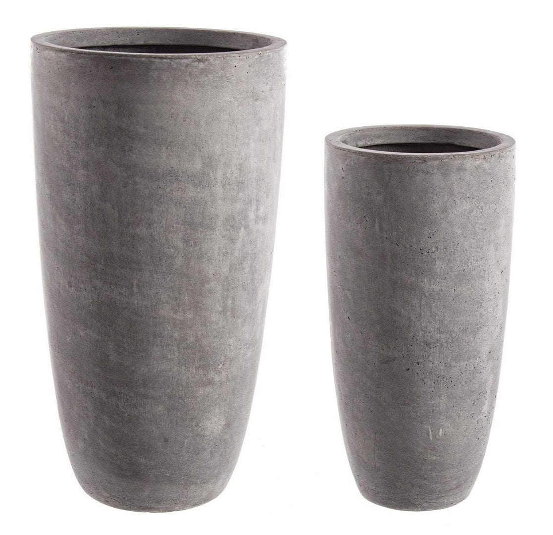 Set 2 ghivece din fibra de sticla si argila, Cement Round Gri, Ø42xH78 / Ø32xH62 cm (2)