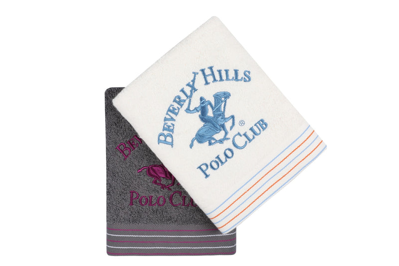 Set 2 prosoape baie din bumbac, Beverly Hills Polo Club 405 Alb / Gri Inchis, 50 x 90 cm (1)