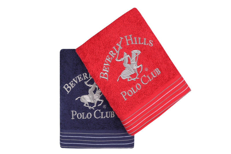 Set 2 prosoape baie din bumbac, Beverly Hills Polo Club 405 Bleumarin / Rosu, 50 x 90 cm (1)