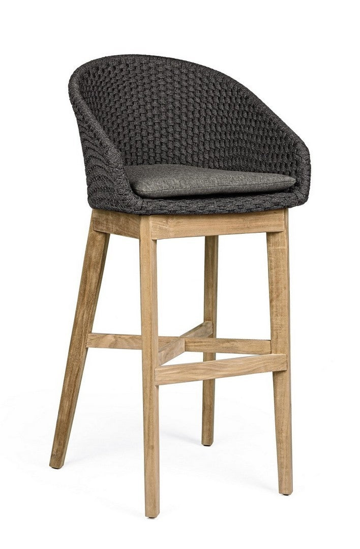 Set 2 scaune de bar pentru terasa, din material textil si lemn de tec, Coachella Antracit / Natural, l56xA57xH110 cm (4)