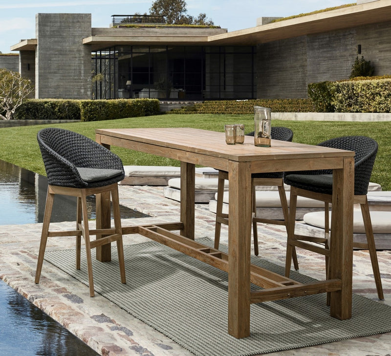 Set 2 scaune de bar pentru terasa, din material textil si lemn de tec, Coachella Antracit / Natural, l56xA57xH110 cm (2)