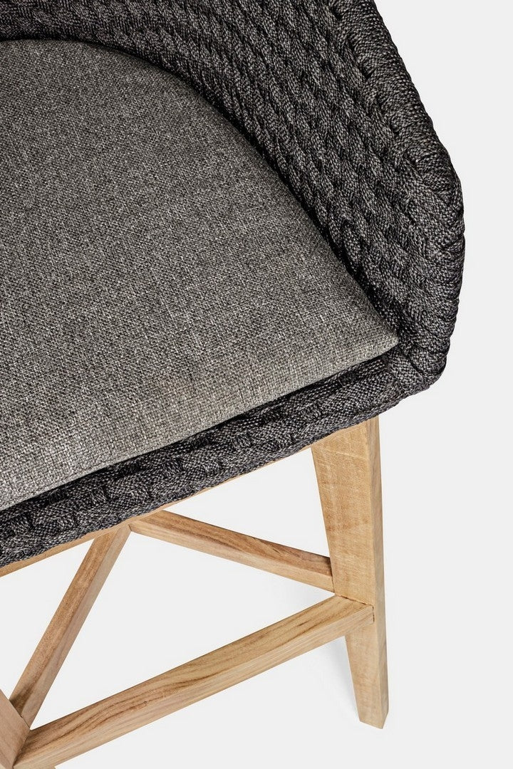 Set 2 scaune de bar pentru terasa, din material textil si lemn de tec, Coachella Antracit / Natural, l56xA57xH110 cm (9)