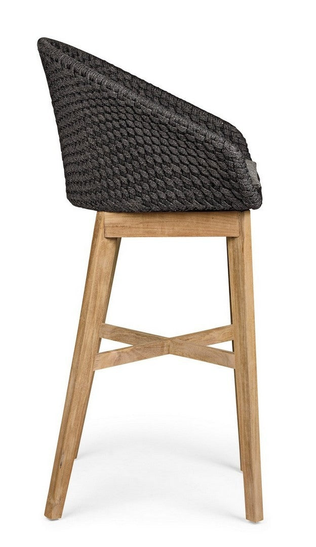 Set 2 scaune de bar pentru terasa, din material textil si lemn de tec, Coachella Antracit / Natural, l56xA57xH110 cm (7)