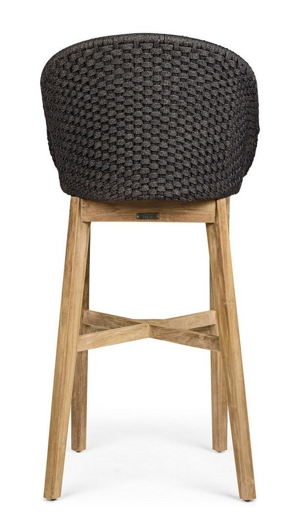 Set 2 scaune de bar pentru terasa, din material textil si lemn de tec, Coachella Antracit / Natural, l56xA57xH110 cm (6)