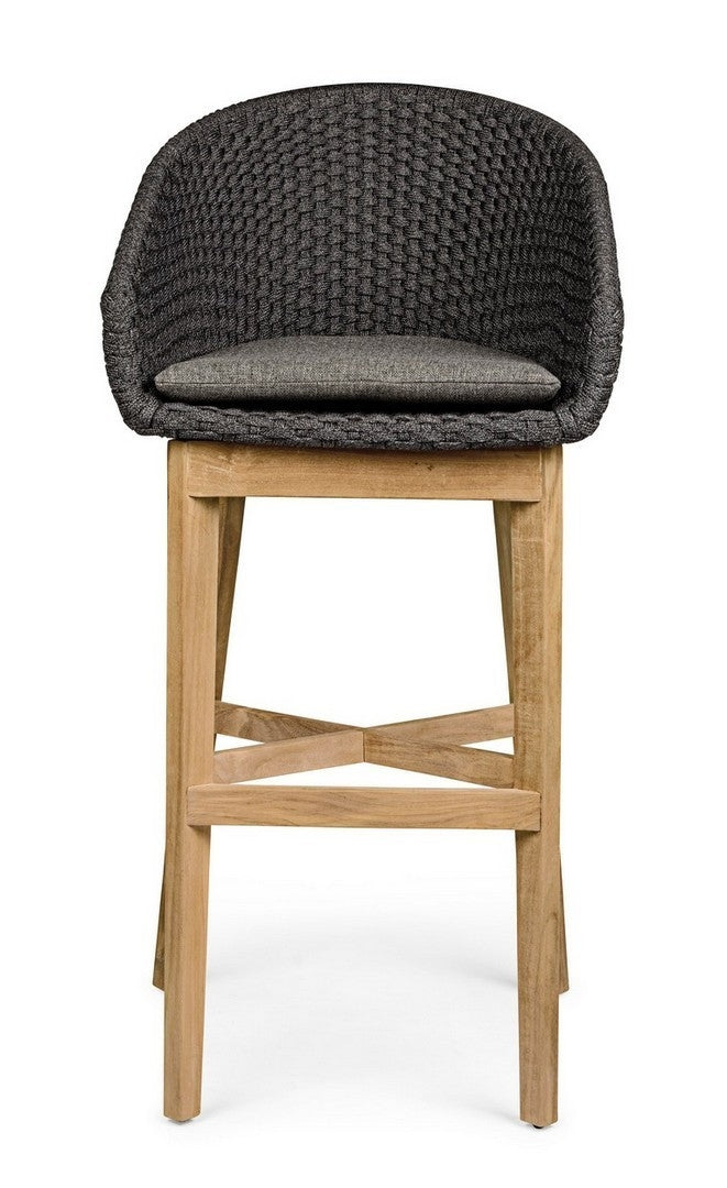 Set 2 scaune de bar pentru terasa, din material textil si lemn de tec, Coachella Antracit / Natural, l56xA57xH110 cm (5)