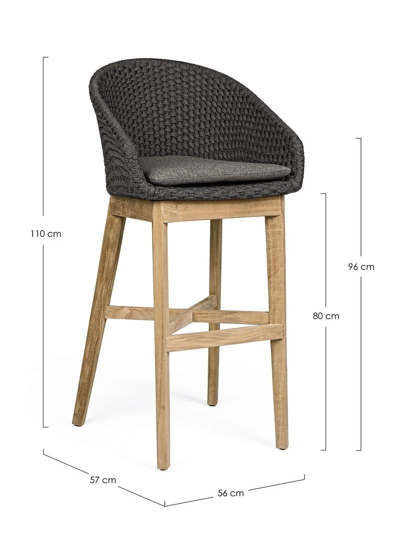 Set 2 scaune de bar pentru terasa, din material textil si lemn de tec, Coachella Antracit / Natural, l56xA57xH110 cm (10)