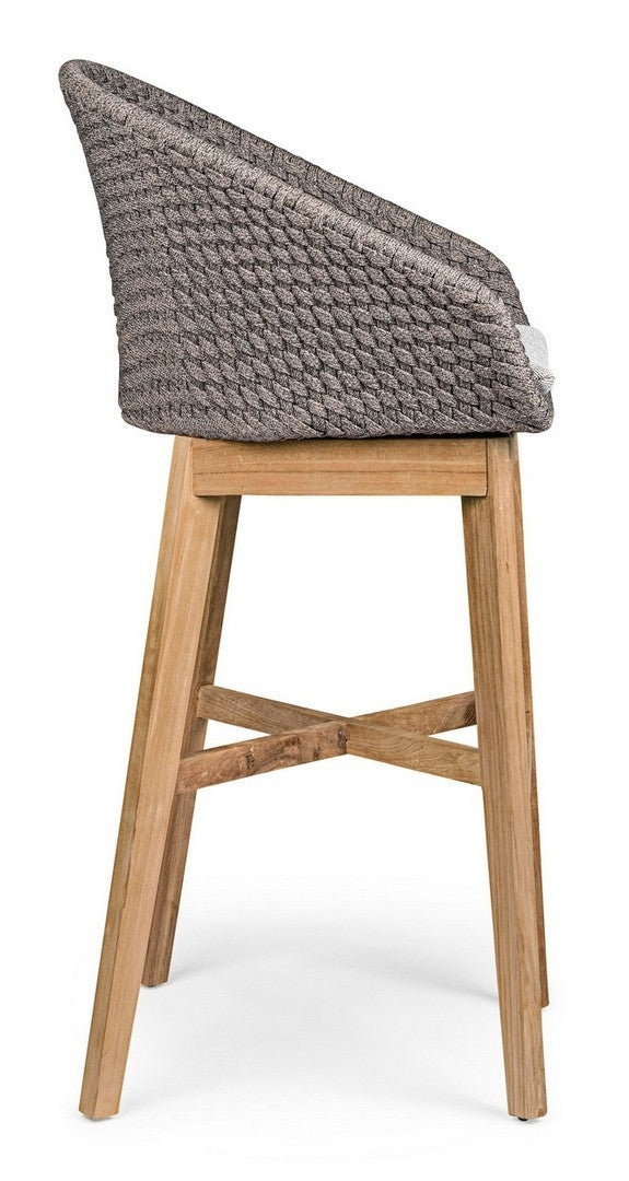 Set 2 scaune de bar pentru terasa, din material textil si lemn de tec, Coachella Gri Deschis / Natural, l56xA57xH110 cm (8)