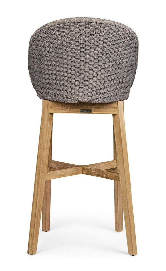 Set 2 scaune de bar pentru terasa, din material textil si lemn de tec, Coachella Gri Deschis / Natural, l56xA57xH110 cm (7)
