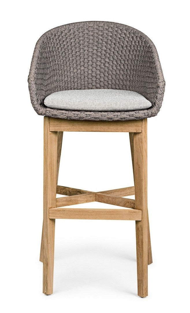 Set 2 scaune de bar pentru terasa, din material textil si lemn de tec, Coachella Gri Deschis / Natural, l56xA57xH110 cm (6)