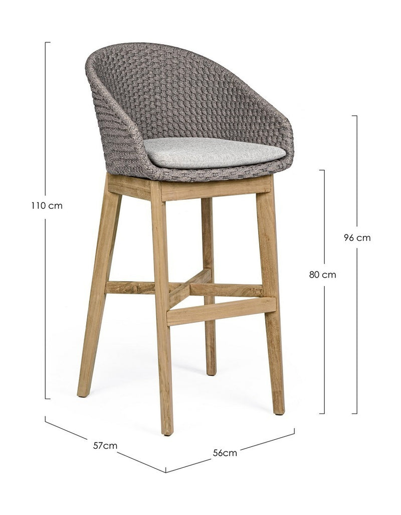 Set 2 scaune de bar pentru terasa, din material textil si lemn de tec, Coachella Gri Deschis / Natural, l56xA57xH110 cm (12)