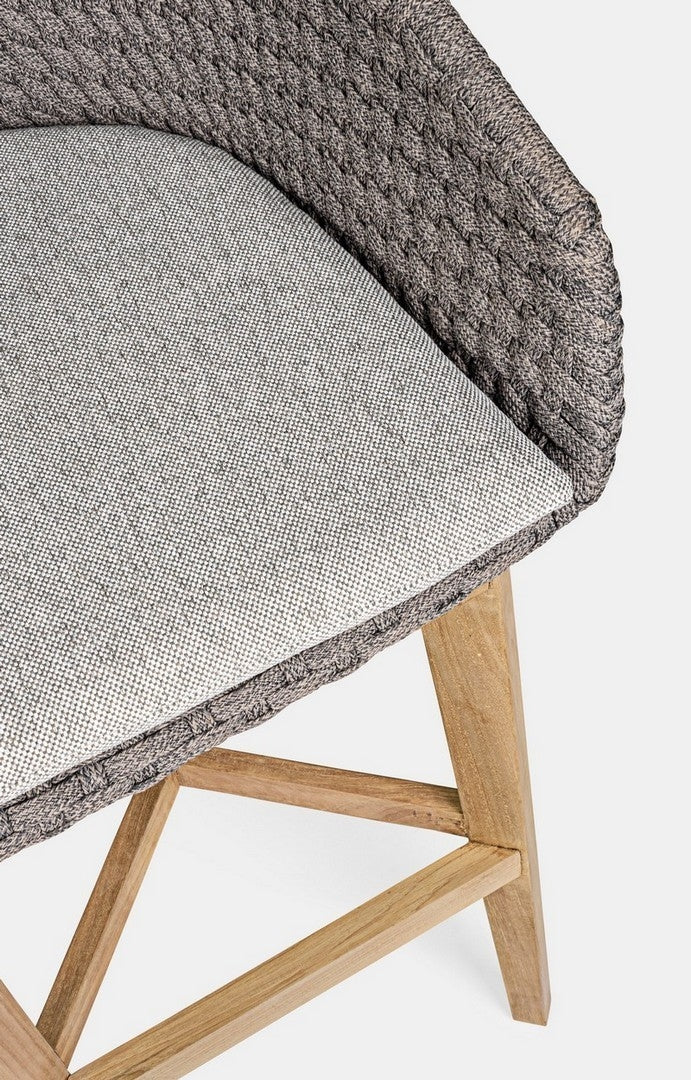 Set 2 scaune de bar pentru terasa, din material textil si lemn de tec, Coachella Gri Deschis / Natural, l56xA57xH110 cm (10)