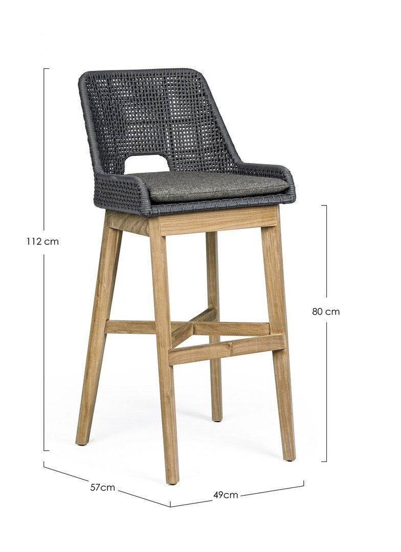 Set 2 scaune de bar pentru terasa, din material textil si lemn de tec, Hesperia Gri / Natural, l49xA57xH112 cm (11)