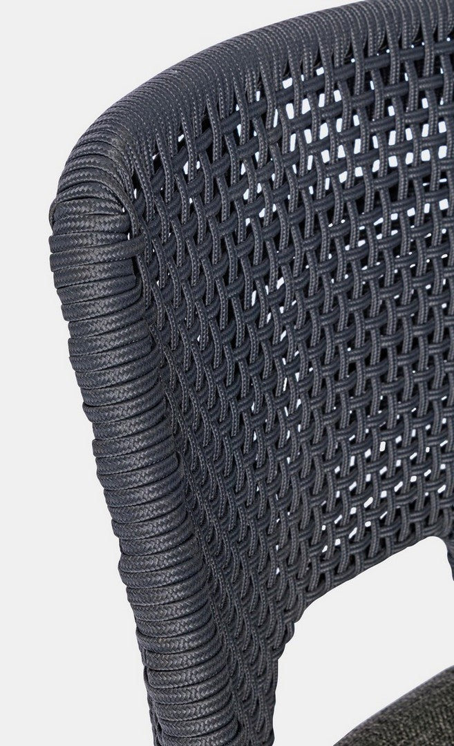 Set 2 scaune de bar pentru terasa, din material textil si lemn de tec, Hesperia Gri / Natural, l49xA57xH112 cm (9)