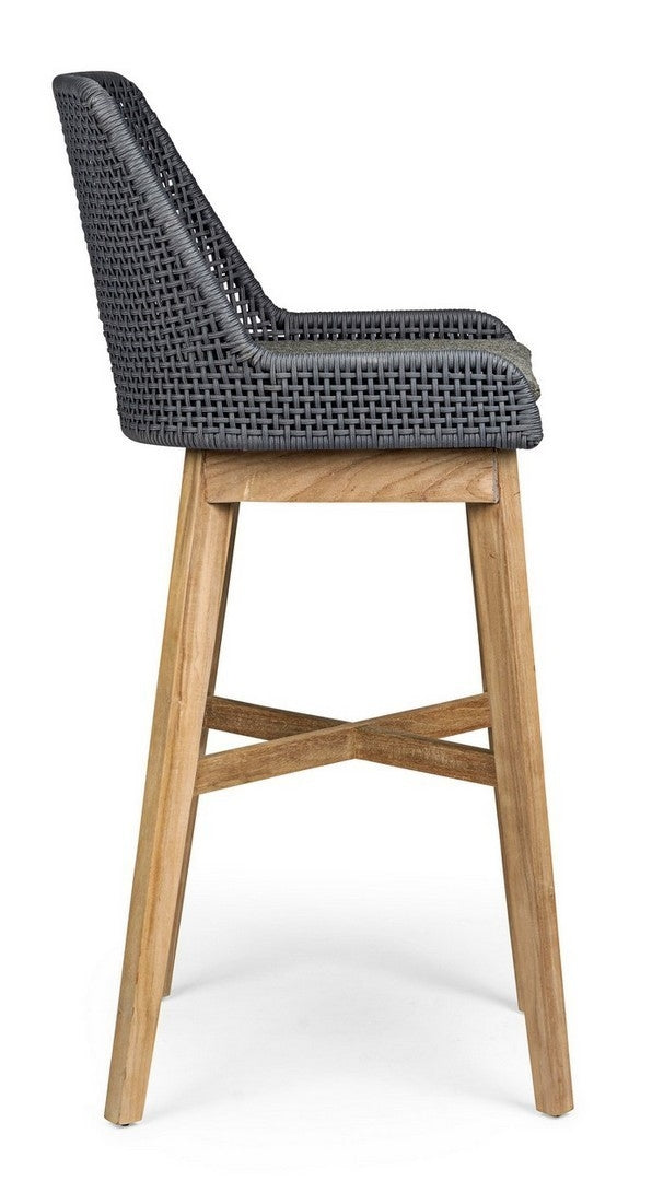 Set 2 scaune de bar pentru terasa, din material textil si lemn de tec, Hesperia Gri / Natural, l49xA57xH112 cm (7)