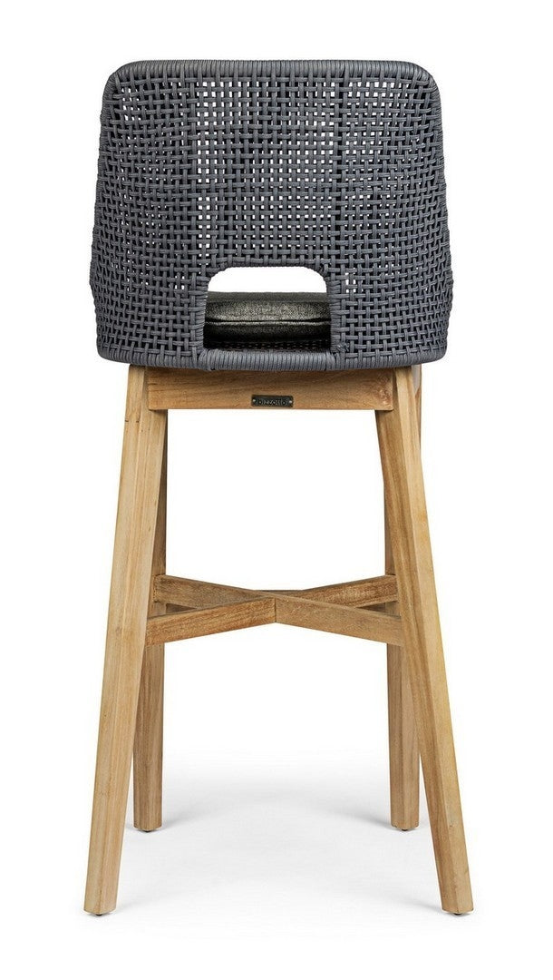 Set 2 scaune de bar pentru terasa, din material textil si lemn de tec, Hesperia Gri / Natural, l49xA57xH112 cm (8)