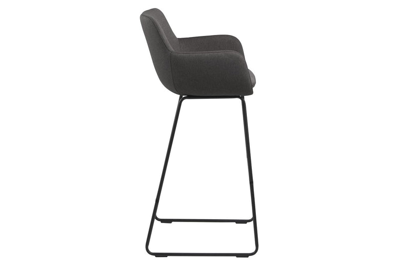 Set 2 scaune de bar tapitate cu stofa si picioare metalice Lisa Gri Inchis / Negru, l52xA53xH100 cm (2)