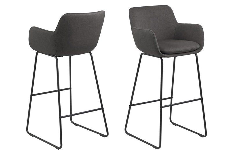 Set 2 scaune de bar tapitate cu stofa si picioare metalice Lisa Gri Inchis / Negru, l52xA53xH100 cm (1)