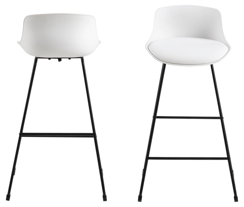 Set 2 scaune de bar din plastic, sezut tapitat cu piele ecologica si picioare metalice, Tina Alb / Negru, l43xA49xH94 cm (1)