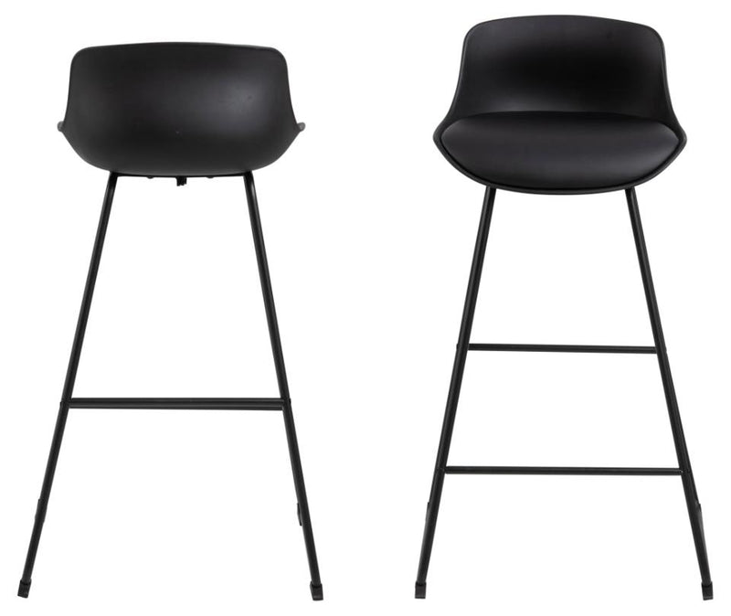 Set 2 scaune de bar din plastic, sezut tapitat cu piele ecologica si picioare metalice, Tina Negru, l43xA49xH94 cm (2)