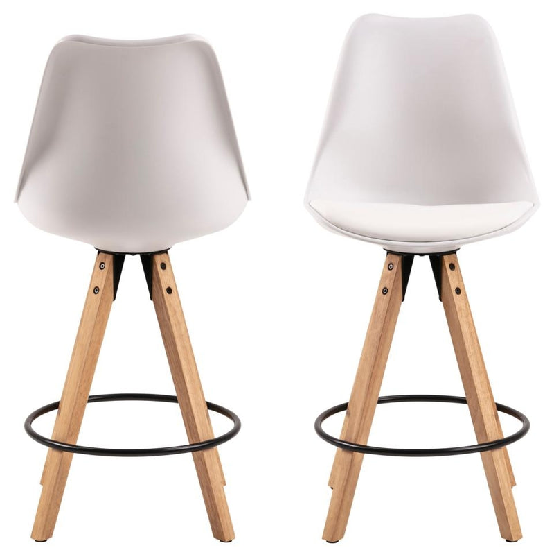 Set 2 scaune de bar din plastic si picioare din lemn de cauciuc Dima Alb / Stejar, l48xA55,5xH101,5 cm (1)