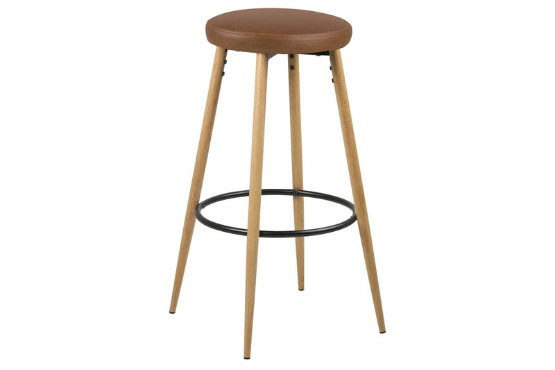 Set 2 scaune de bar tapitate cu piele ecologica si picioare din lemn Hector Maro / Stejar, Ø41xH77 cm (2)