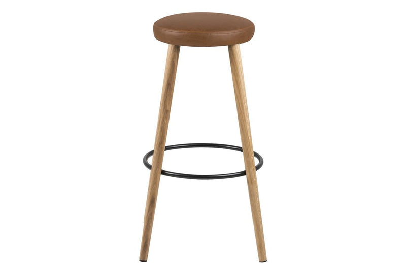 Set 2 scaune de bar tapitate cu piele ecologica si picioare din lemn Hector Maro / Stejar, Ø41xH77 cm (3)