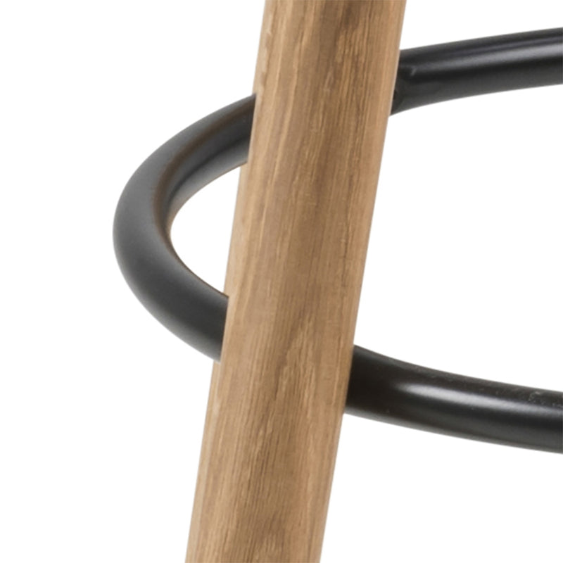 Set 2 scaune de bar tapitate cu piele ecologica si picioare din lemn Hector Maro / Stejar, Ø41xH77 cm (6)