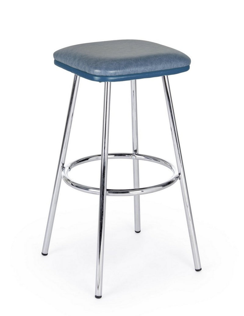 Set 2 scaune de bar tapitate cu piele ecologica si picioare metalice Agnes Albastru / Crom, l38xA38xH75 cm (1)