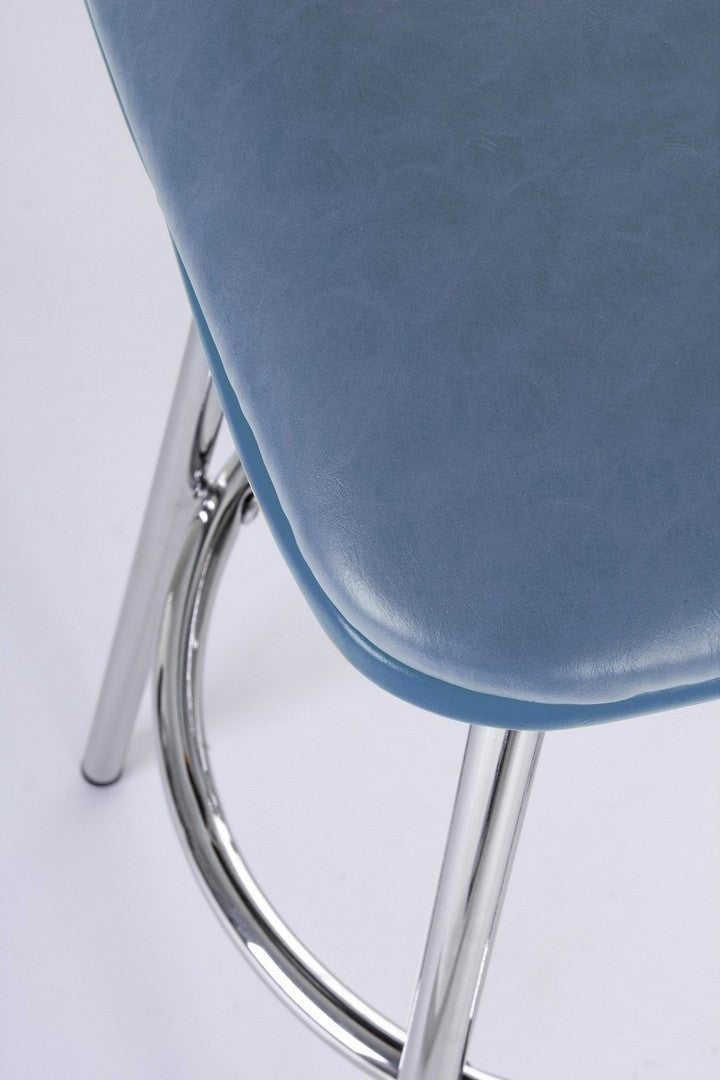 Set 2 scaune de bar tapitate cu piele ecologica si picioare metalice Agnes Albastru / Crom, l38xA38xH75 cm (2)