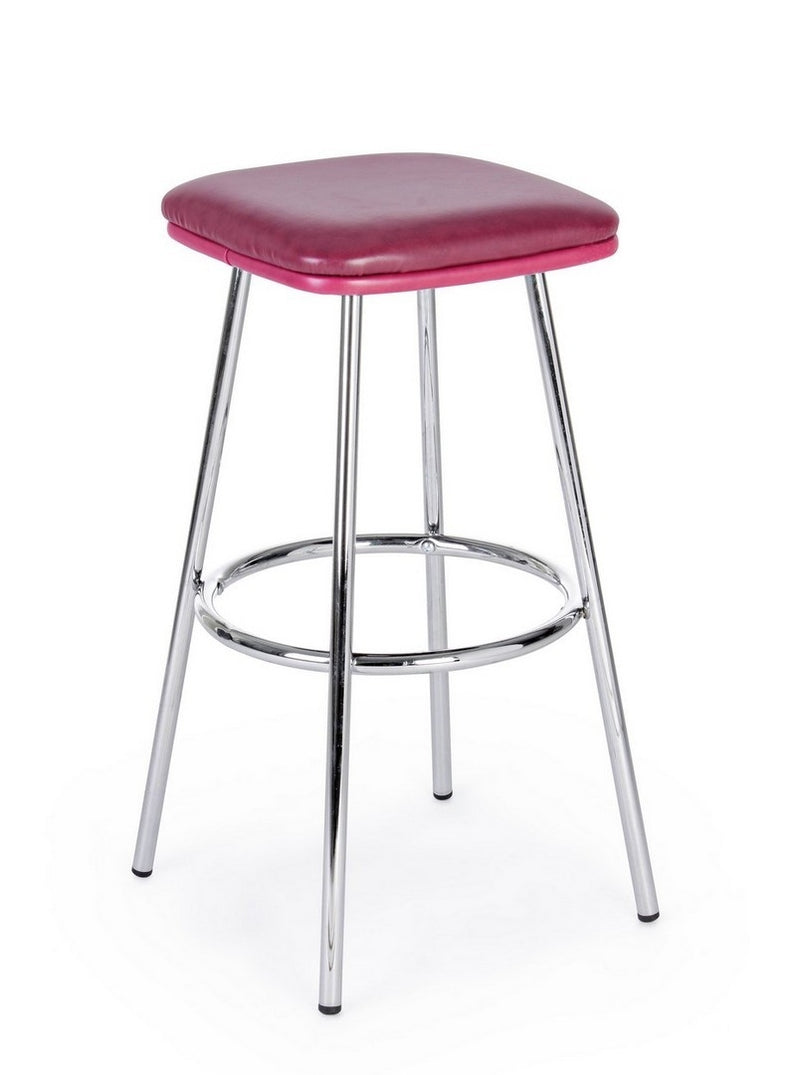 Set 2 scaune de bar tapitate cu piele ecologica si picioare metalice Agnes Bordeaux / Crom, l38xA38xH75 cm (1)