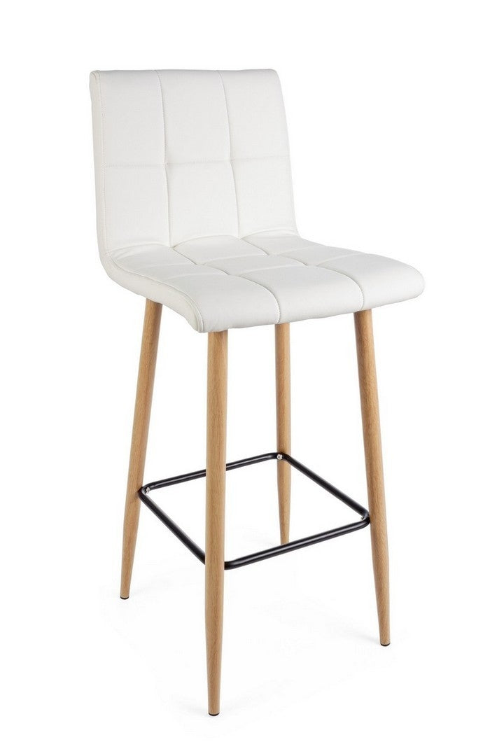 Set 2 scaune de bar tapitate cu piele ecologica si picioare metalice Bruce Alb / Natural, l46xA40xH108 cm (2)