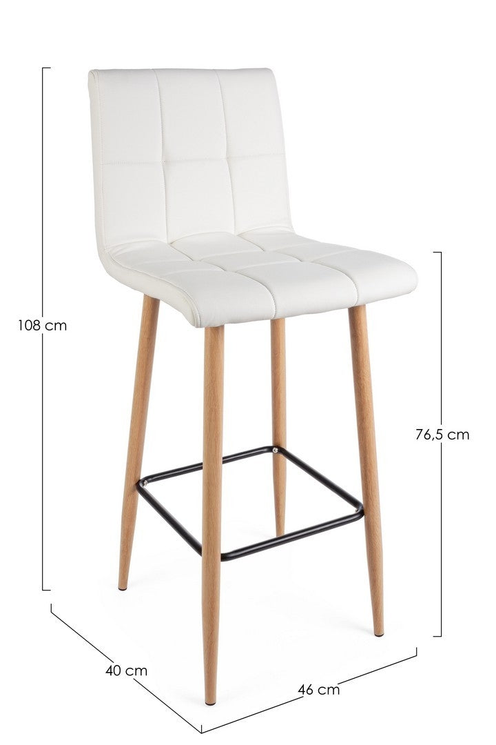 Set 2 scaune de bar tapitate cu piele ecologica si picioare metalice Bruce Alb / Natural, l46xA40xH108 cm (4)