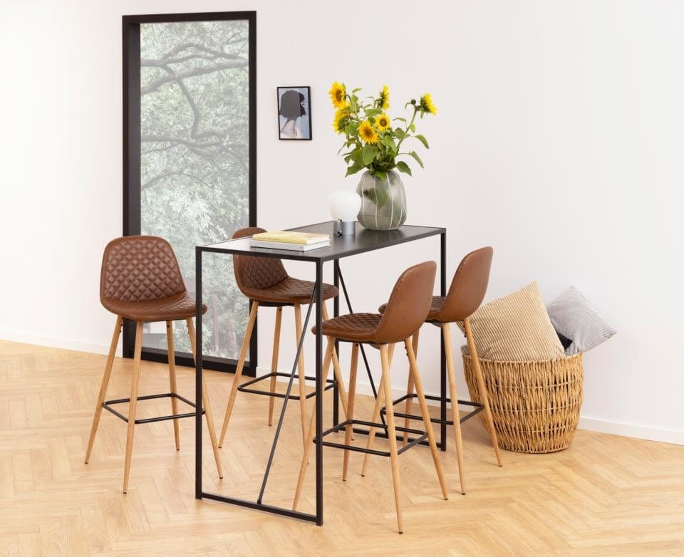 Set 2 scaune de bar tapitate cu piele ecologica si picioare metalice Wilma Maro / Stejar, l46,6xA51xH101 cm (2)