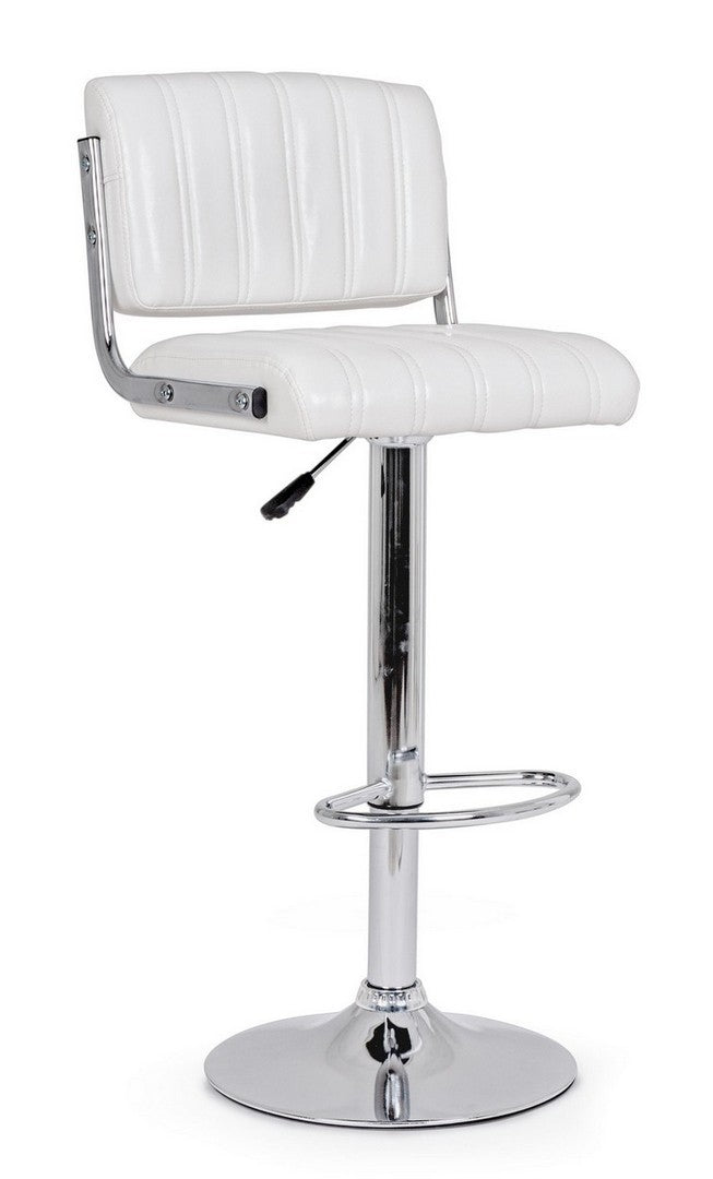 Set 2 scaune de bar tapitate cu piele ecologica si picior metalic Barclay Alb / Crom, l46xA51,5xH88,5-109,5 cm (1)
