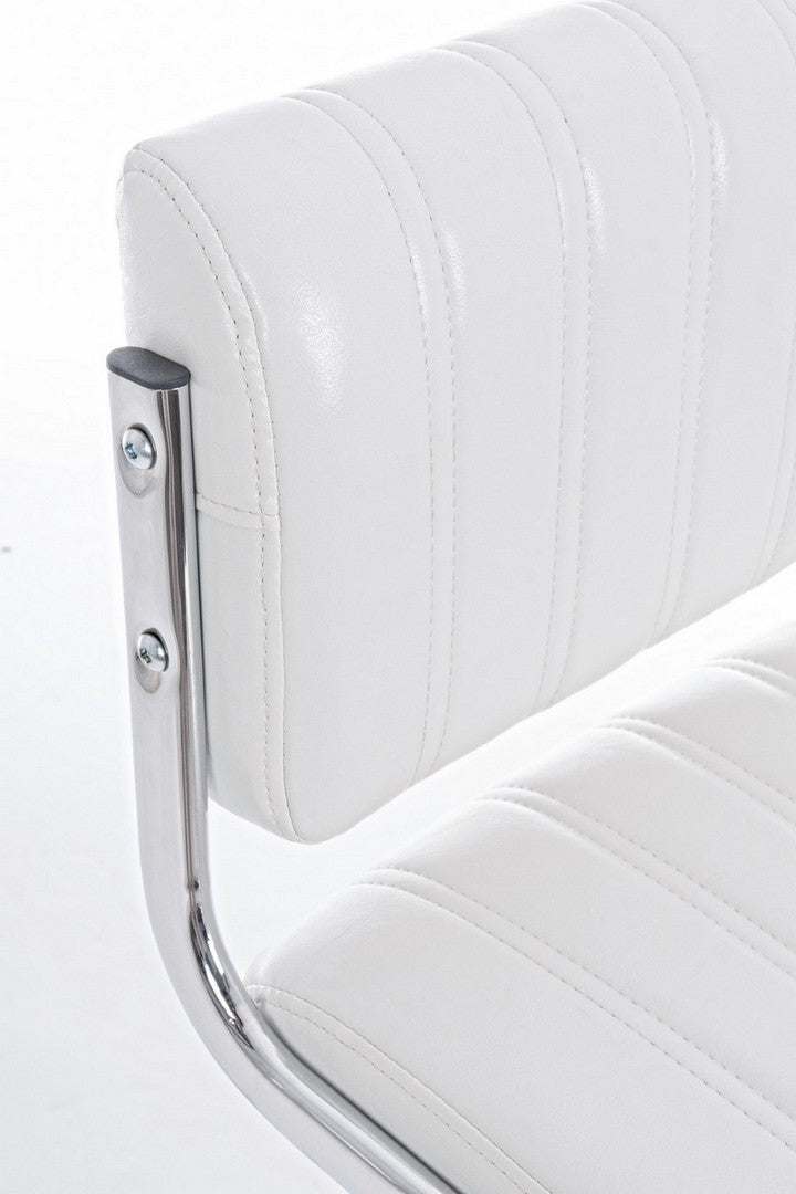 Set 2 scaune de bar tapitate cu piele ecologica si picior metalic Barclay Alb / Crom, l46xA51,5xH88,5-109,5 cm (2)