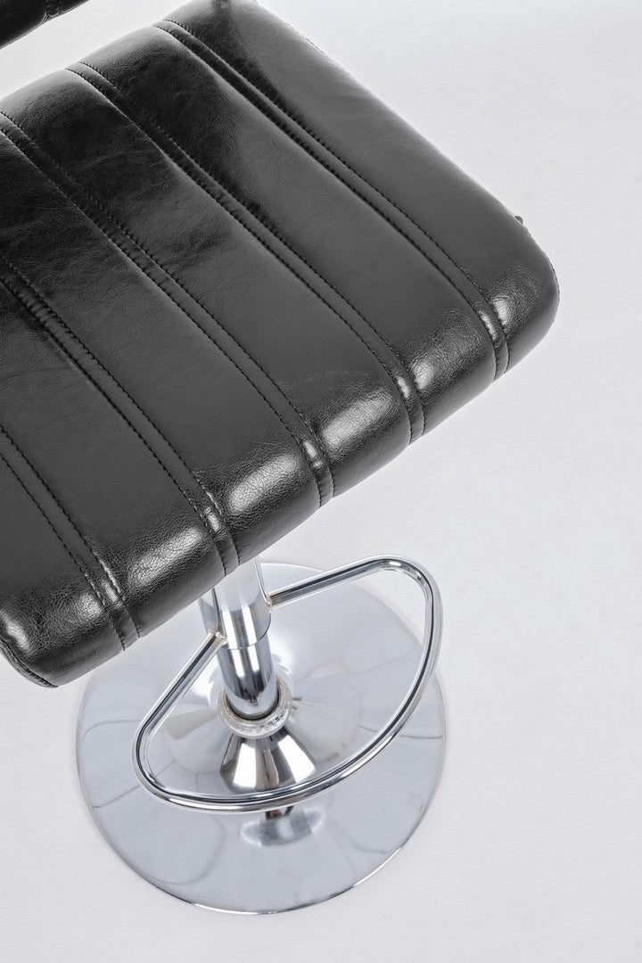 Set 2 scaune de bar tapitate cu piele ecologica si picior metalic Barclay Negru / Crom, l46xA51,5xH88,5-109,5 cm (3)