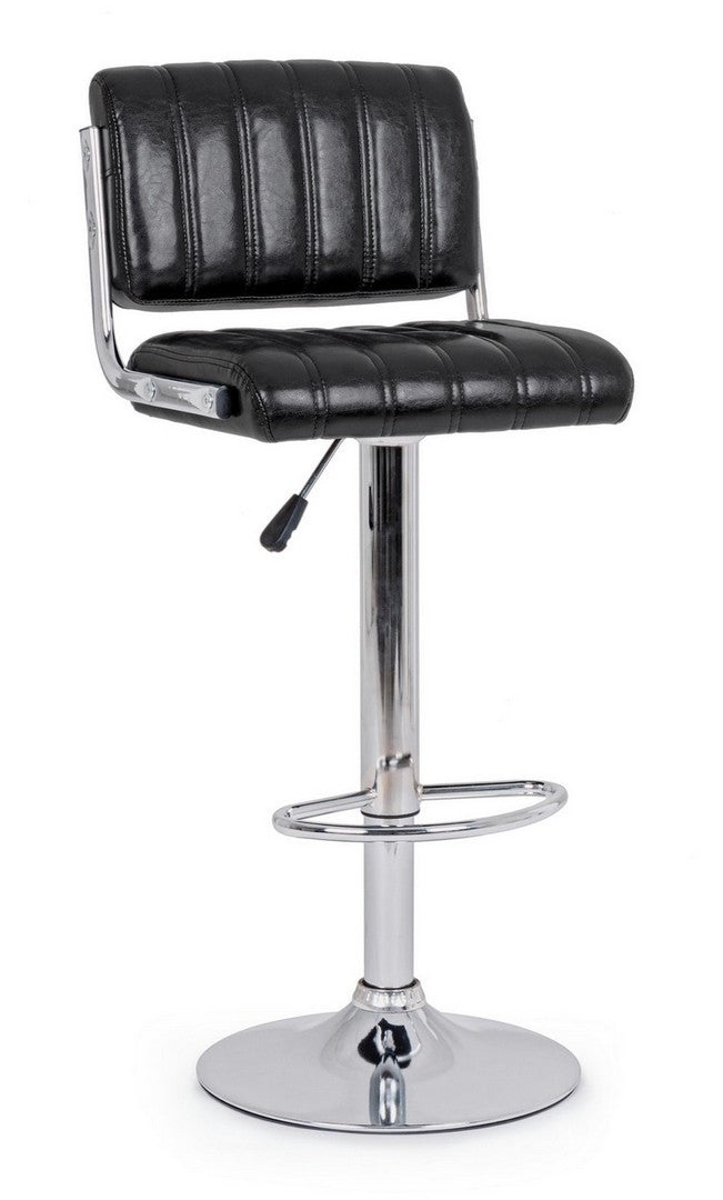 Set 2 scaune de bar tapitate cu piele ecologica si picior metalic Barclay Negru / Crom, l46xA51,5xH88,5-109,5 cm (1)