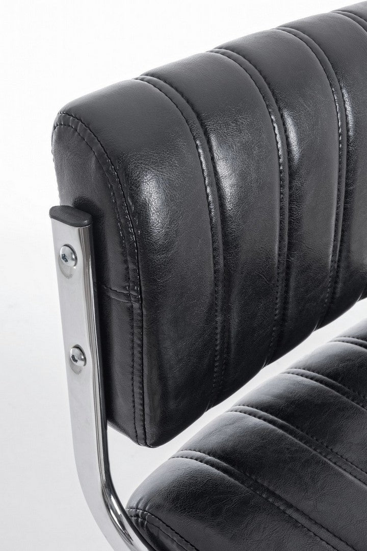 Set 2 scaune de bar tapitate cu piele ecologica si picior metalic Barclay Negru / Crom, l46xA51,5xH88,5-109,5 cm (2)