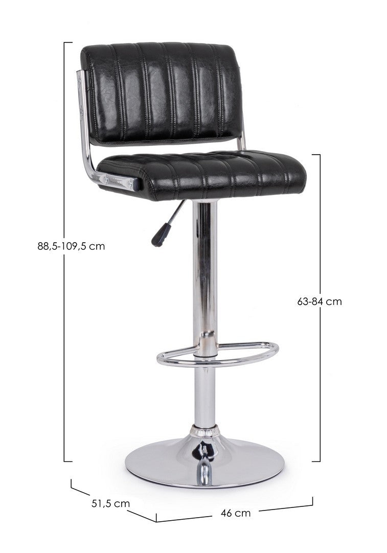 Set 2 scaune de bar tapitate cu piele ecologica si picior metalic Barclay Negru / Crom, l46xA51,5xH88,5-109,5 cm (4)