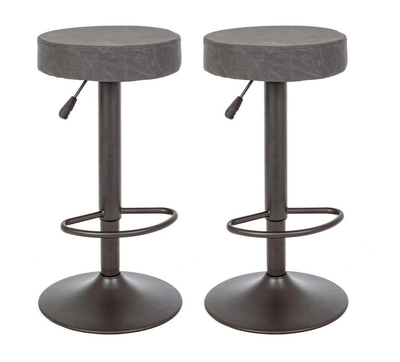 Set 2 scaune de bar tapitate cu piele ecologica si picior metalic Piper Matt Gri Inchis, Ø35xH64-85 cm