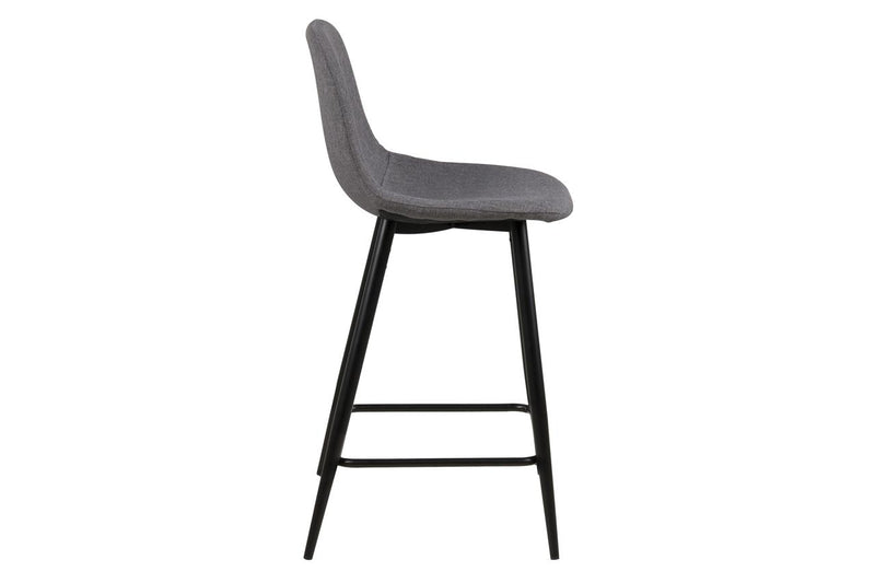 Set 2 scaune de bar tapitate cu stofa si picioare metalice Wilma Gri Deschis / Negru, l43,5xA48,5xH91 cm (2)