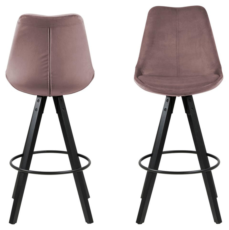 Set 2 scaune de bar tapitate cu stofa si picioare din lemn de cauciuc Dima Velvet Roz Inchis / Negru, l48,5xA55xH111,5 cm (2)