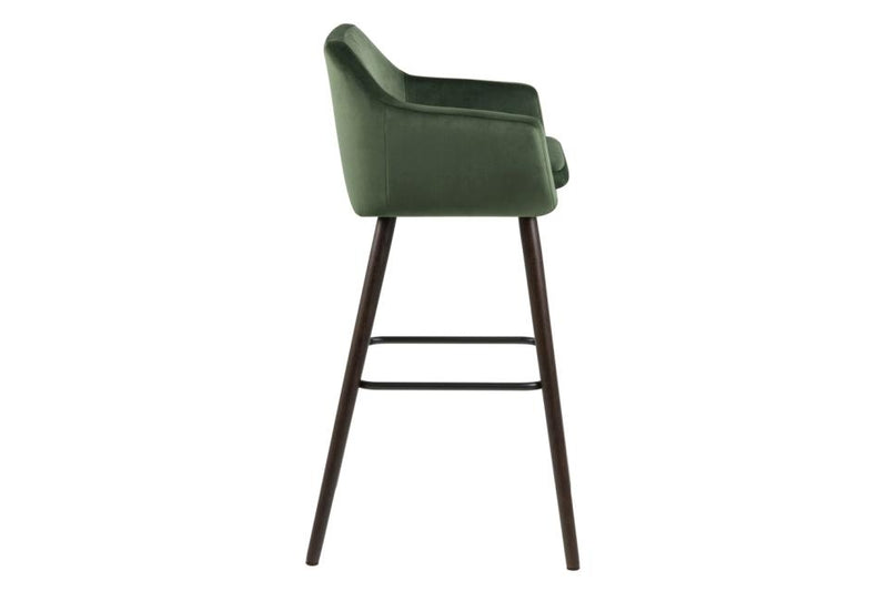 Set 2 scaune de bar tapitate cu stofa si picioare din lemn Nora Velvet Verde / Maro Inchis, l55xA54xH101 cm (3)