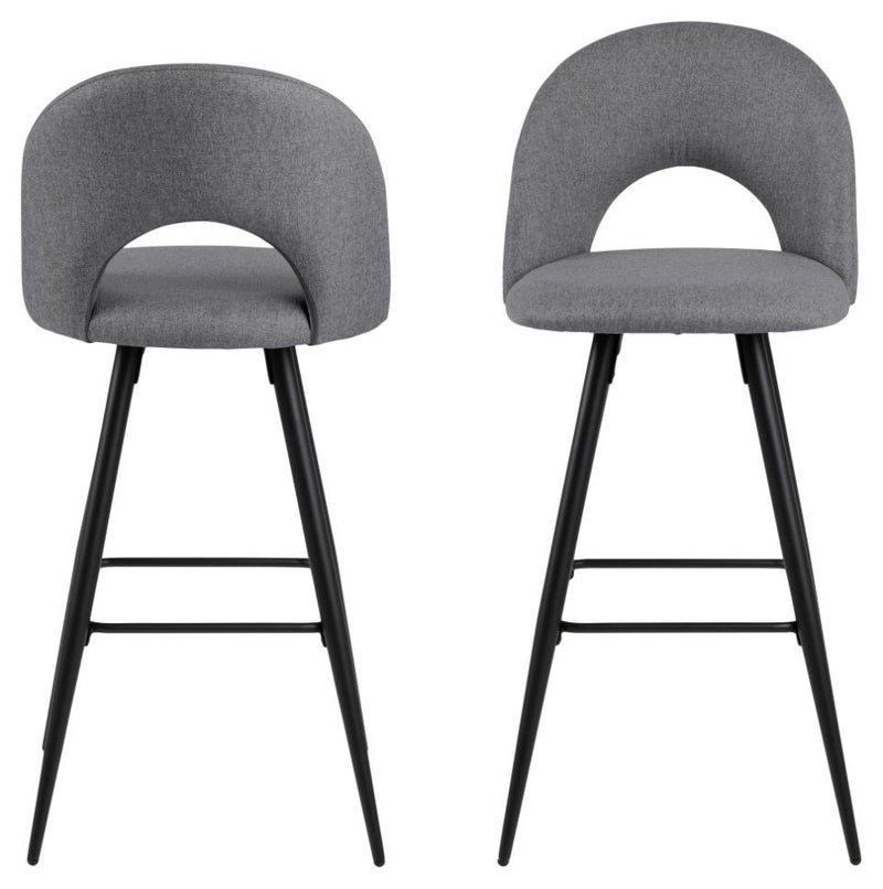 Set 2 scaune de bar tapitate cu stofa si picioare metalice Ayla Gri deschis / Negru, l45xA55xH105 cm (3)