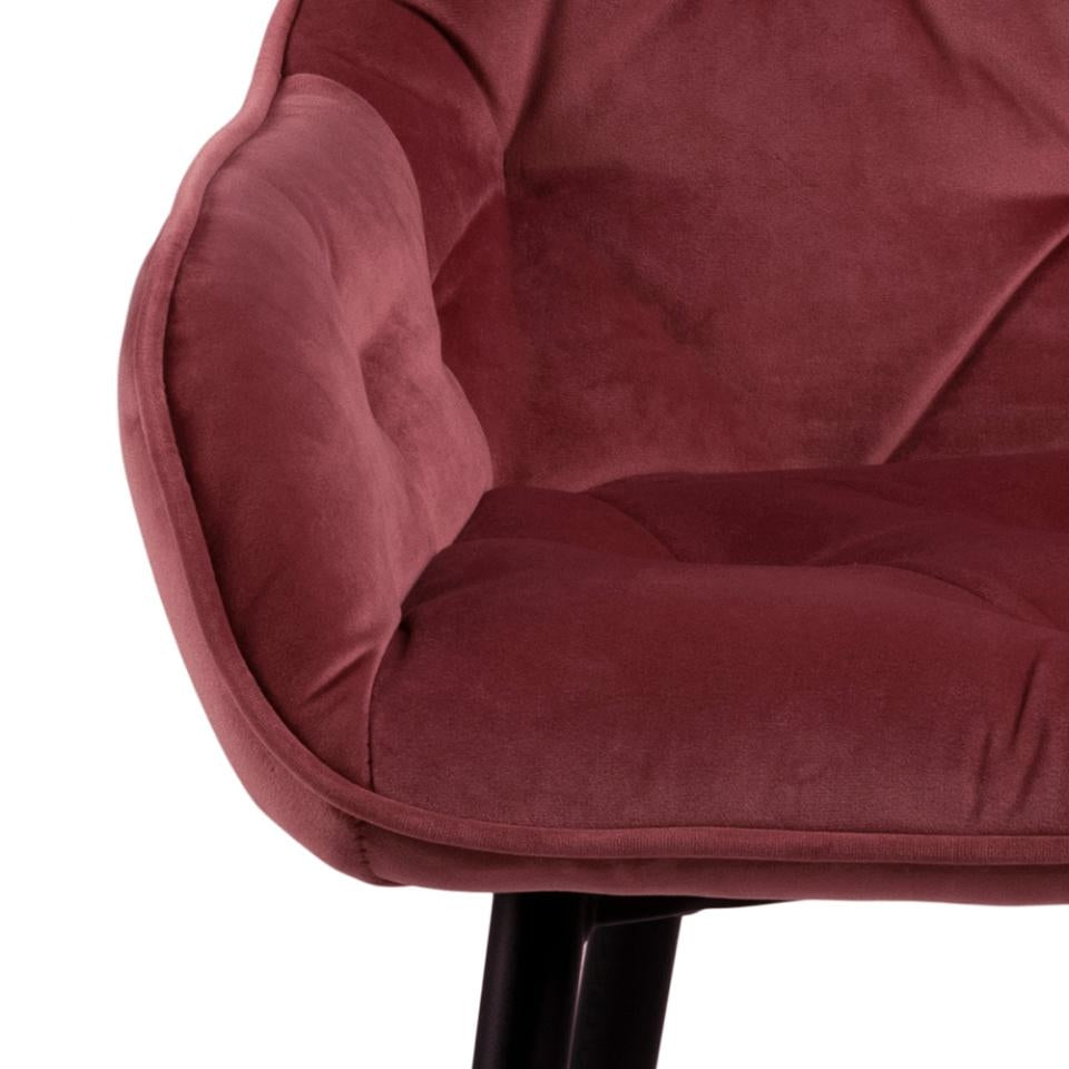 Set 2 scaune de bar tapitate cu stofa si picioare metalice Brooke Velvet Roz Inchis / Negru, l52xA53xH104 cm (6)