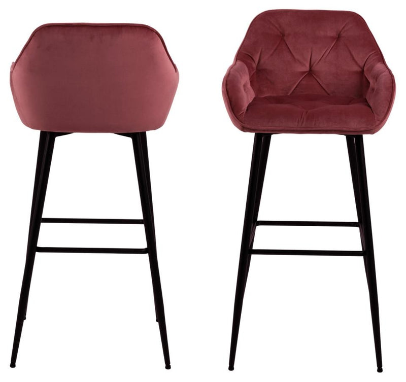 Set 2 scaune de bar tapitate cu stofa si picioare metalice Brooke Velvet Roz Inchis / Negru, l52xA53xH104 cm (3)