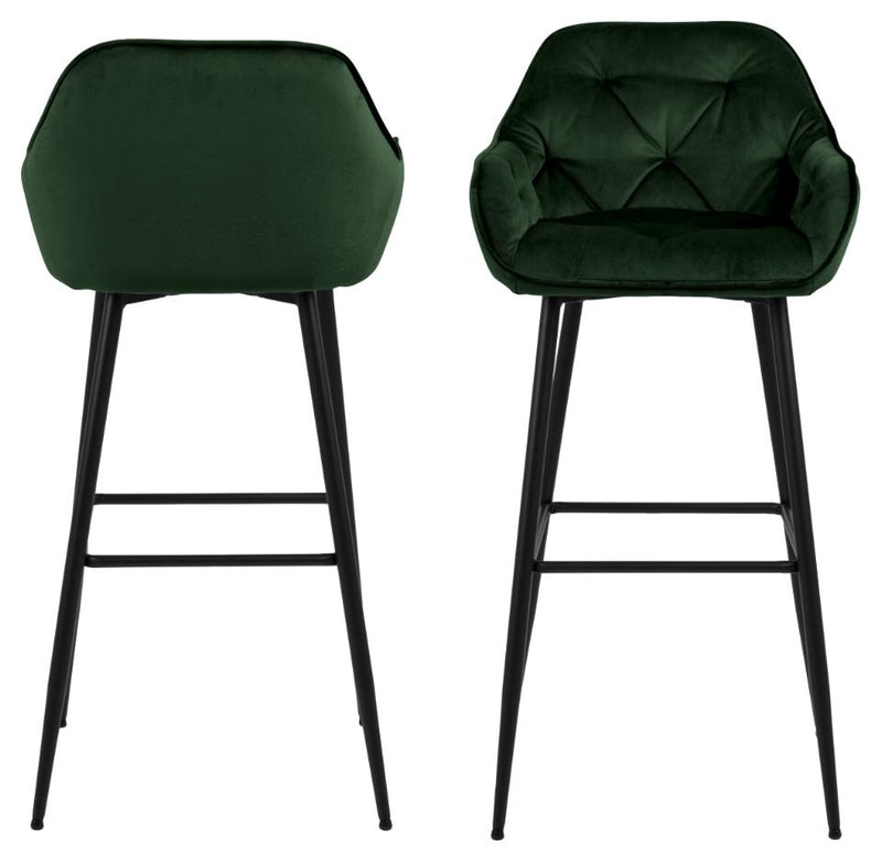 Set 2 scaune de bar tapitate cu stofa si picioare metalice, Brooke Velvet Verde / Negru, l52xA53xH104 cm (3)