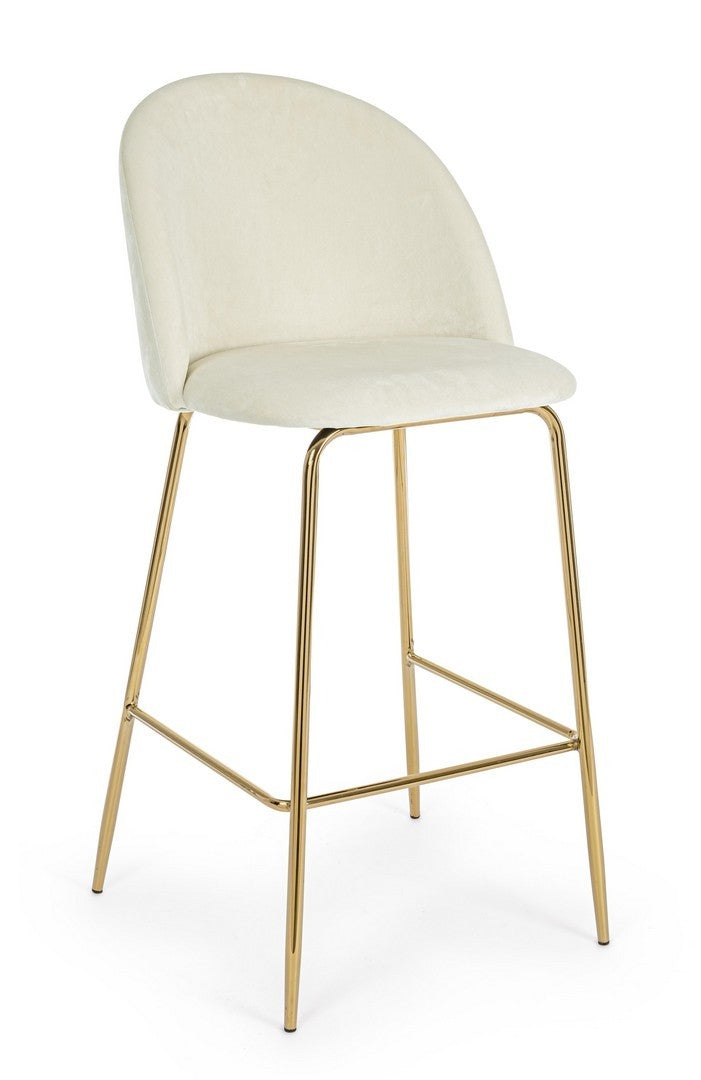 Set 2 scaune de bar tapitate cu stofa si picioare metalice Carry Velvet Alb / Auriu, l51xA55xH105 cm (1)